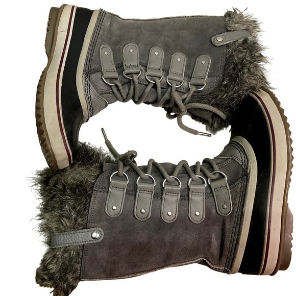 GRAY SOREL BOOTS SZ 6 SUEDE FAUX FUR TRIM JOAN OF ARTIC WEATHER WATERPROOF WOMEN - Picture 3 of 6